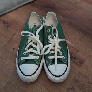 Green and White Low-Top Converse